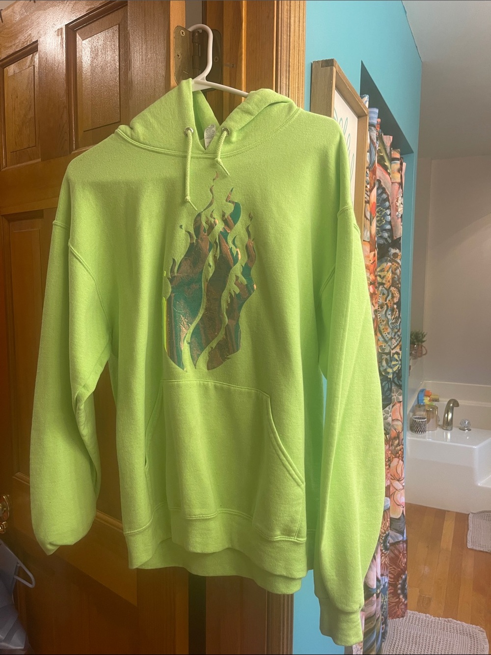 Neon Lime Graphic Flame Hoodie